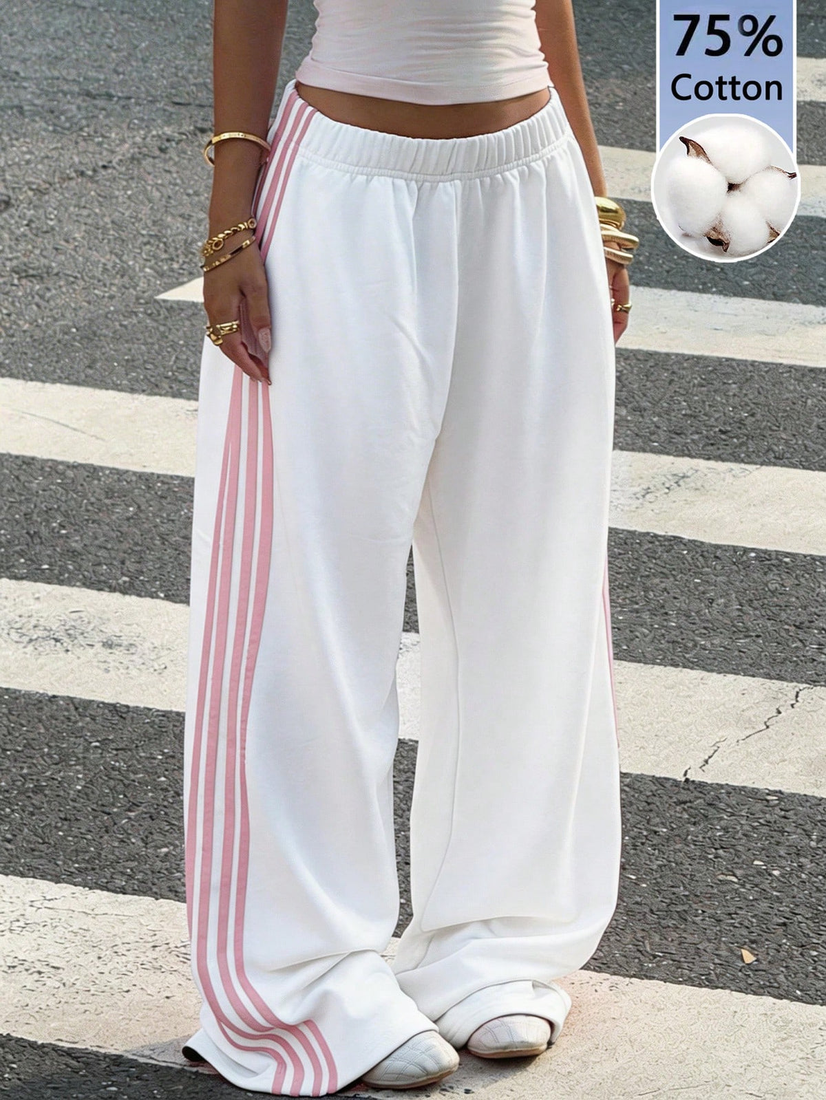Muchica Women's Casual Cotton Knit Wide Leg Sweatpants