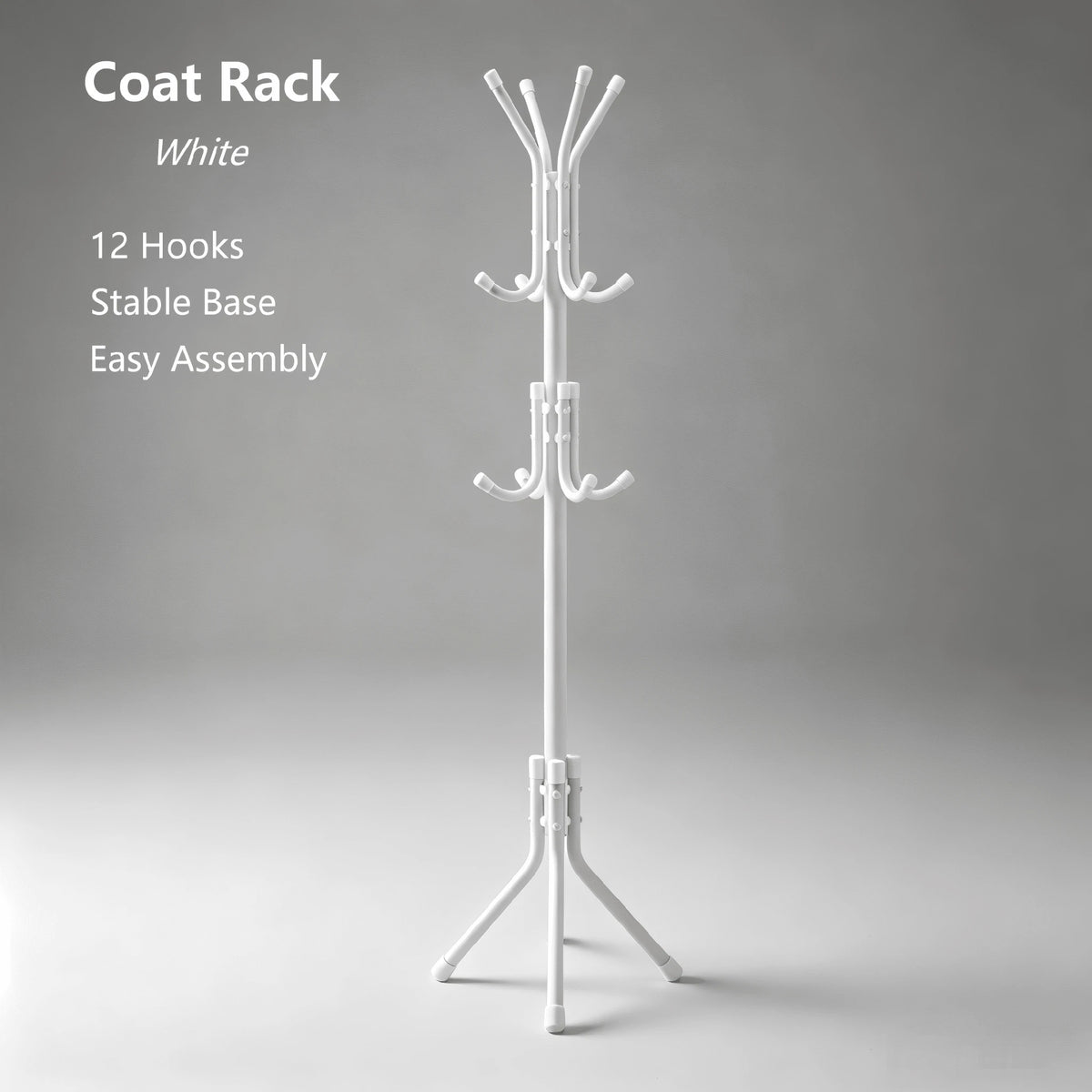 Multi-Purpose Freestanding Metal Tripod Coat Rack With 12 Hooks, 66in/167cm Tall Entryway Furniture Garment Storage Organizer, Space Saving Clothes Hat Bag Holder For Bedroom Apartment Dorm Office – B