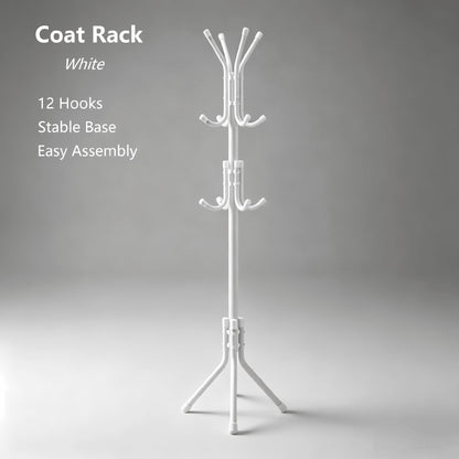Multi-Purpose Freestanding Metal Tripod Coat Rack With 12 Hooks, 66in/167cm Tall Entryway Furniture Garment Storage Organizer, Space Saving Clothes Hat Bag Holder For Bedroom Apartment Dorm Office – B