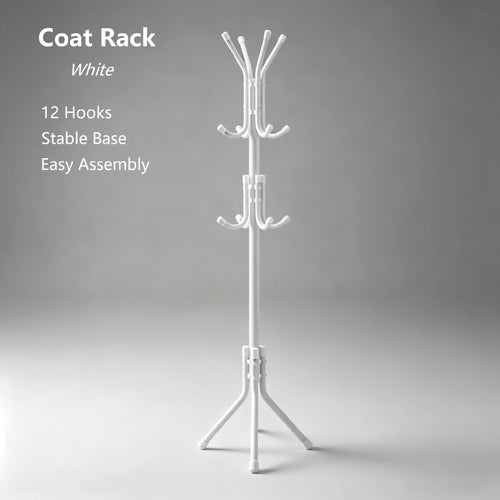 Multi-Purpose Freestanding Metal Tripod Coat Rack With 12 Hooks, 66in/167cm Tall Entryway Furniture Garment Storage Organizer, Space Saving Clothes Hat Bag Holder For Bedroom Apartment Dorm Office – B
