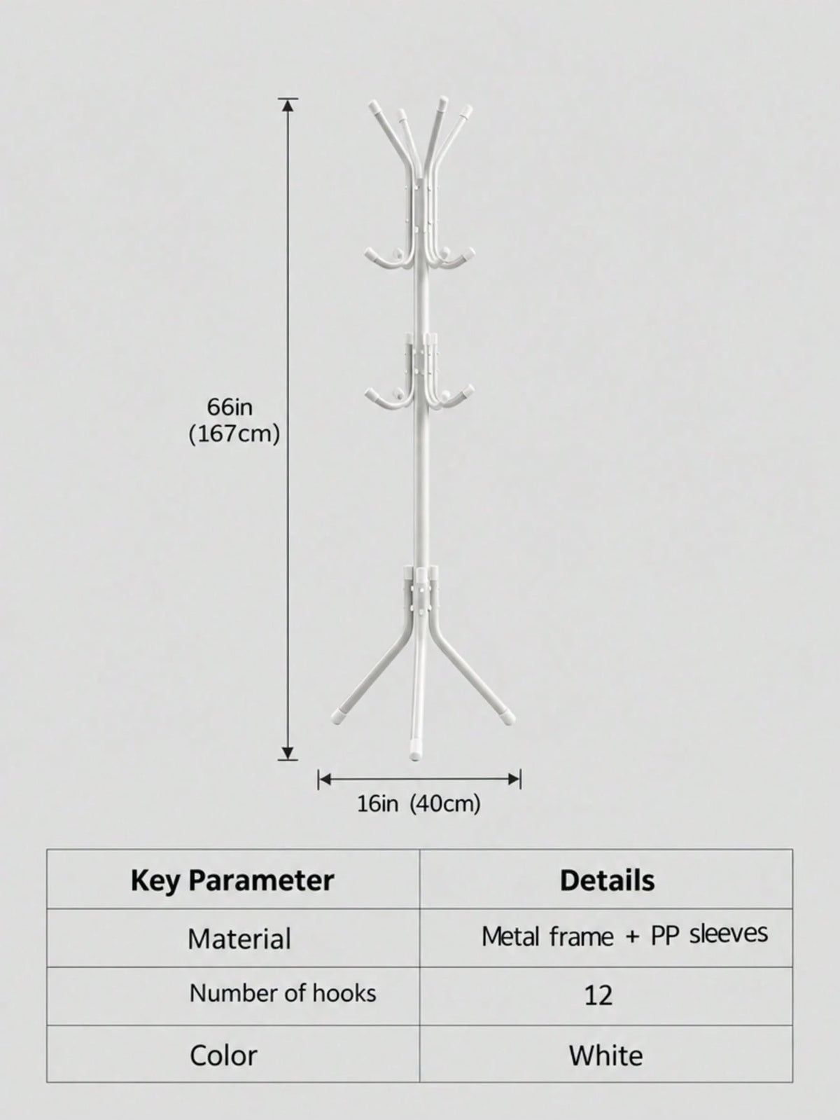 Multi-Purpose Freestanding Metal Tripod Coat Rack With 12 Hooks, 66in/167cm Tall Entryway Furniture Garment Storage Organizer, Space Saving Clothes Hat Bag Holder For Bedroom Apartment Dorm Office – B