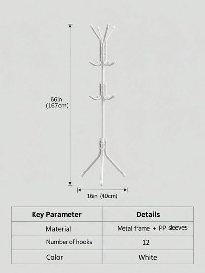 Multi-Purpose Freestanding Metal Tripod Coat Rack With 12 Hooks, 66in/167cm Tall Entryway Furniture Garment Storage Organizer, Space Saving Clothes Hat Bag Holder For Bedroom Apartment Dorm Office – B