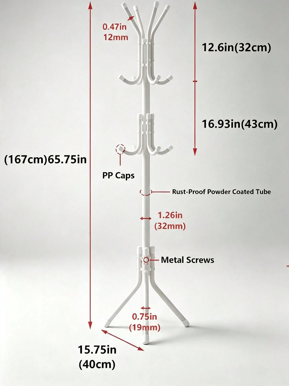 Multi-Purpose Freestanding Metal Tripod Coat Rack With 12 Hooks, 66in/167cm Tall Entryway Furniture Garment Storage Organizer, Space Saving Clothes Hat Bag Holder For Bedroom Apartment Dorm Office – B