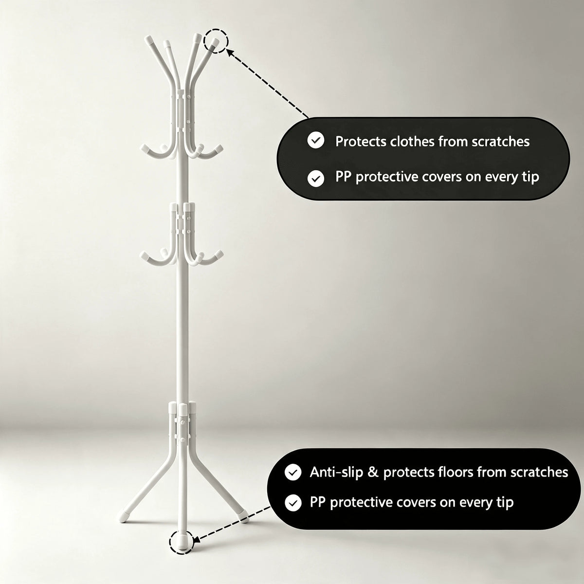 Multi-Purpose Freestanding Metal Tripod Coat Rack With 12 Hooks, 66in/167cm Tall Entryway Furniture Garment Storage Organizer, Space Saving Clothes Hat Bag Holder For Bedroom Apartment Dorm Office – B