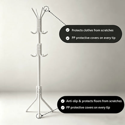 Multi-Purpose Freestanding Metal Tripod Coat Rack With 12 Hooks, 66in/167cm Tall Entryway Furniture Garment Storage Organizer, Space Saving Clothes Hat Bag Holder For Bedroom Apartment Dorm Office – B
