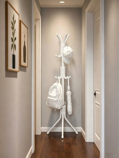 Multi-Purpose Freestanding Metal Tripod Coat Rack With 12 Hooks, 66in/167cm Tall Entryway Furniture Garment Storage Organizer, Space Saving Clothes Hat Bag Holder For Bedroom Apartment Dorm Office – B