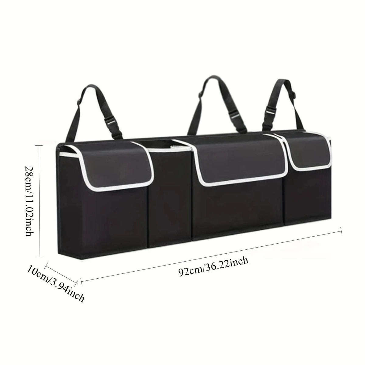 Multifunctional Black Car Trunk Storage Box- Foldable Design, Equipped With 4 Pockets, Suitable For Various Car Models And Providing The Best Trunk Storage Space!