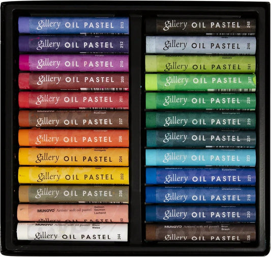 MUNGYO Gallery Artists' Soft Oil Pastels, 24 Assorted Colors- Professional Grade Oil Pastels For Artists