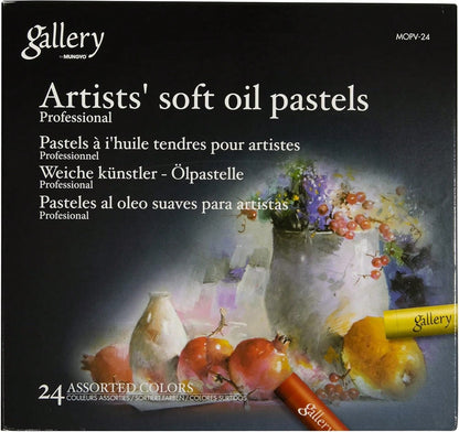 MUNGYO Gallery Artists' Soft Oil Pastels, 24 Assorted Colors- Professional Grade Oil Pastels For Artists