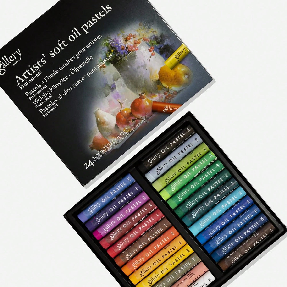 MUNGYO Gallery Artists' Soft Oil Pastels, 24 Assorted Colors- Professional Grade Oil Pastels For Artists