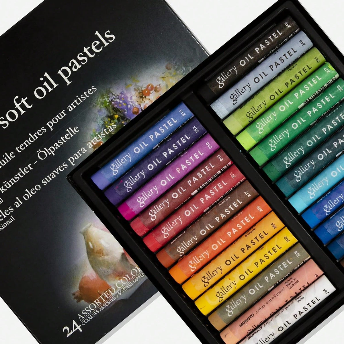 MUNGYO Gallery Artists' Soft Oil Pastels, 24 Assorted Colors- Professional Grade Oil Pastels For Artists