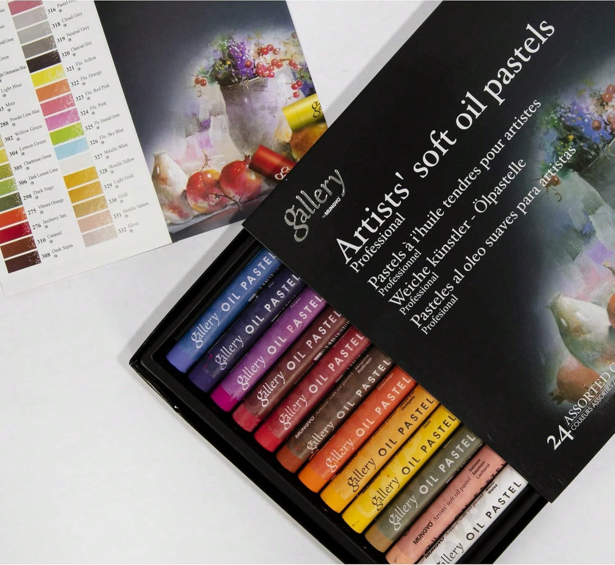 MUNGYO Gallery Artists' Soft Oil Pastels, 24 Assorted Colors- Professional Grade Oil Pastels For Artists