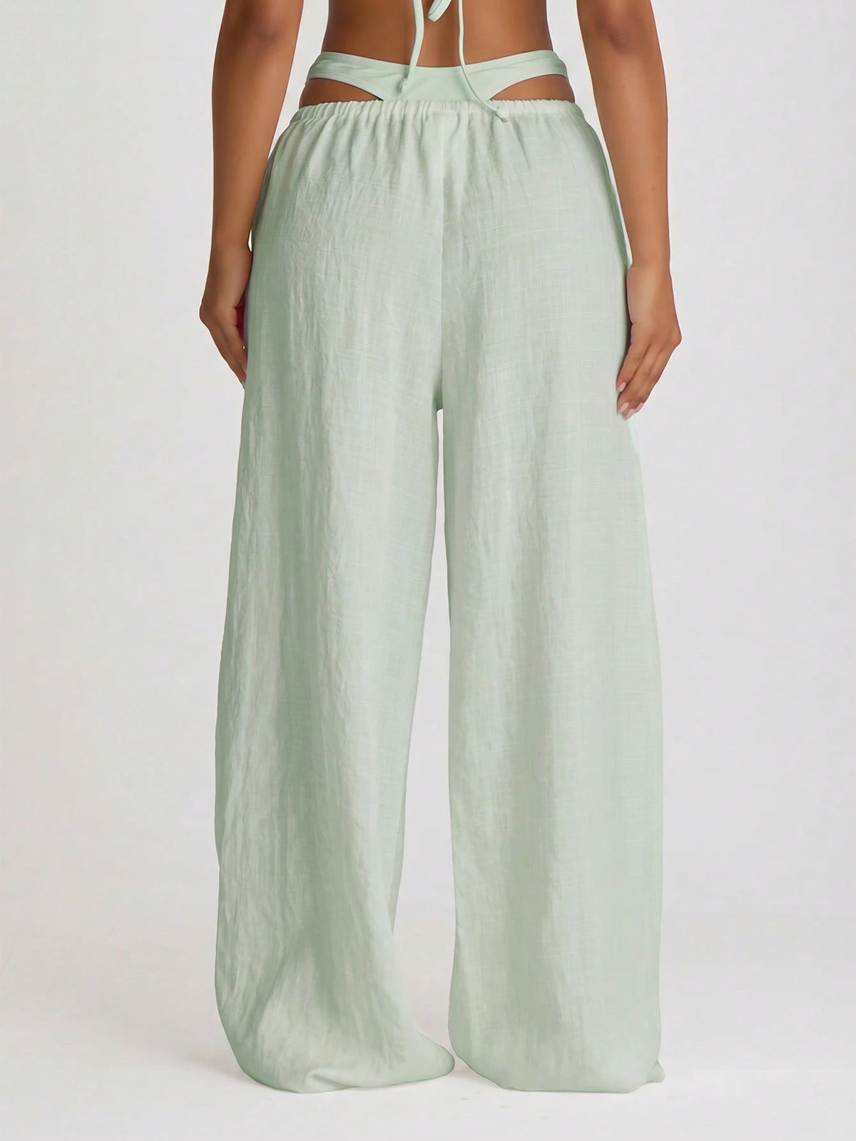 Musera Resort Drawstring Wide Leg Linen Trousers Cover Up Swim Vacation Holiday Summer Travel Beachwear Basics Hen Do Bridal Bachelorette Solid Colour Resort Core