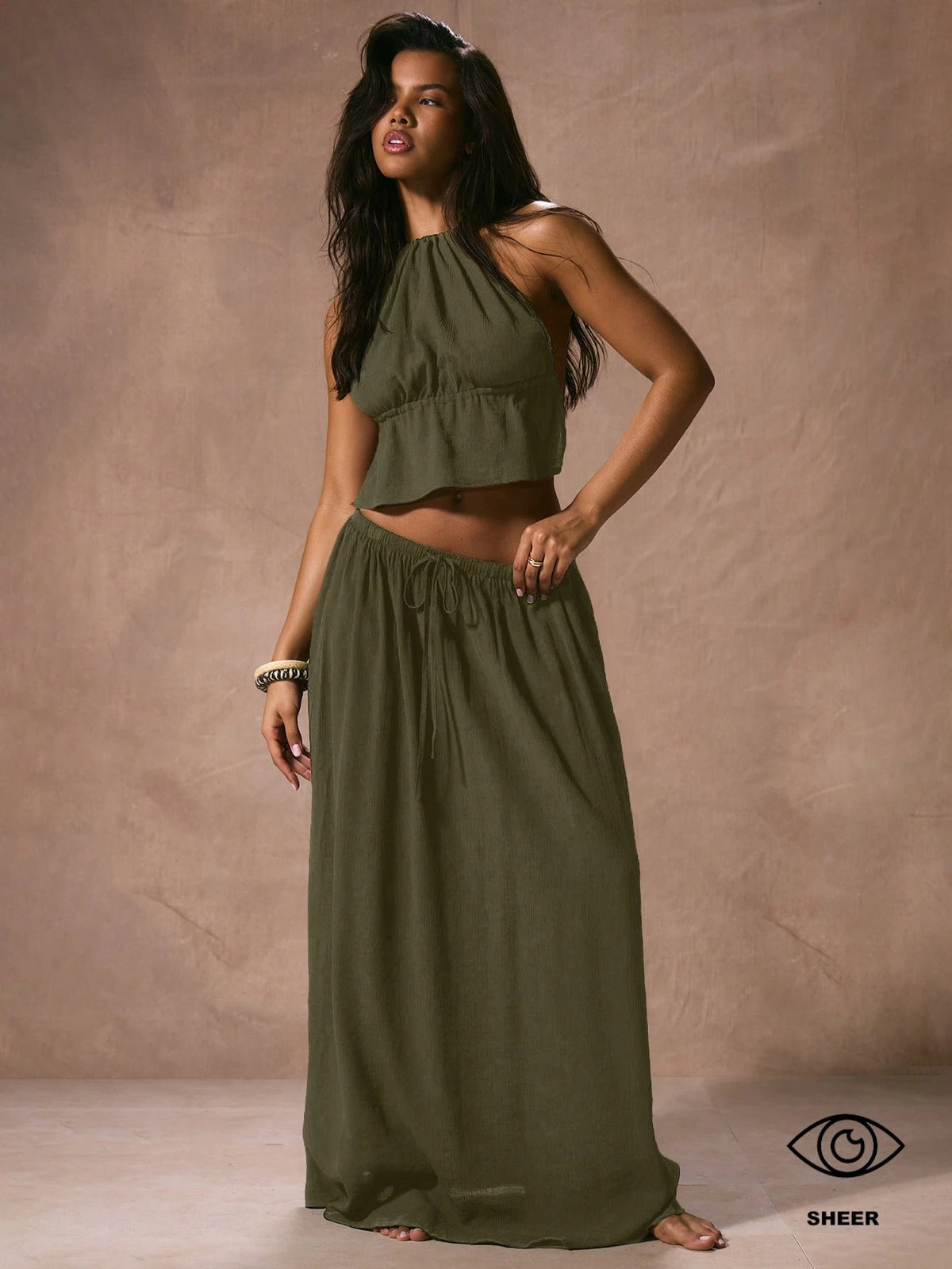 Musera Resort Low Rise Drawstring Waist Floaty Maxi Skirt Beach Cover Up Vacation Spring Summer Elegant Ibiza Fits Boho Black Holiday Graduation Prom