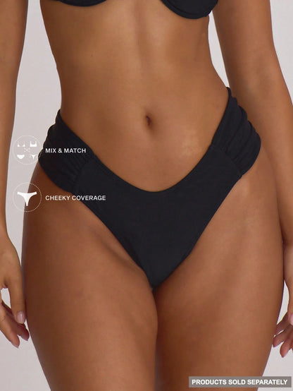 Musera Resort Ruched Side Cheeky Fit Bikini Bottoms Swim Vacation Holiday Summer Travel Beachwear Basics Solid Colour Swimwear Resort Core