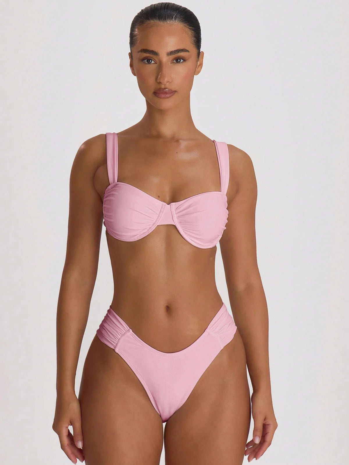 Musera Resort Ruched Side Cheeky Fit Bikini Bottoms Swim Vacation Holiday Summer Travel Beachwear Basics Swimwear Solid Colour Resort Core