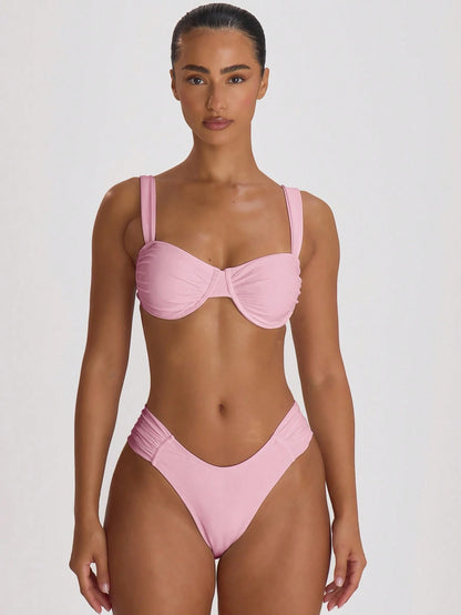 Musera Resort Ruched Side Cheeky Fit Bikini Bottoms Swim Vacation Holiday Summer Travel Beachwear Basics Swimwear Solid Colour Resort Core