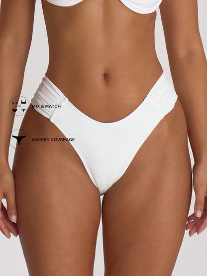 Musera Resort Ruched Side Cheeky Fit Bikini Bottoms Swim Vacation Holiday Summer Travel Beachwear Basics Solid Colour Swimwear Resort Core