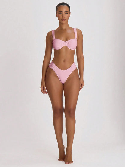Musera Resort Ruched Side Cheeky Fit Bikini Bottoms Swim Vacation Holiday Summer Travel Beachwear Basics Swimwear Solid Colour Resort Core