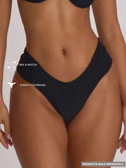 Musera Resort Ruched Side Cheeky Fit Bikini Bottoms Swim Vacation Holiday Summer Travel Beachwear Basics Solid Colour Swimwear Resort Core
