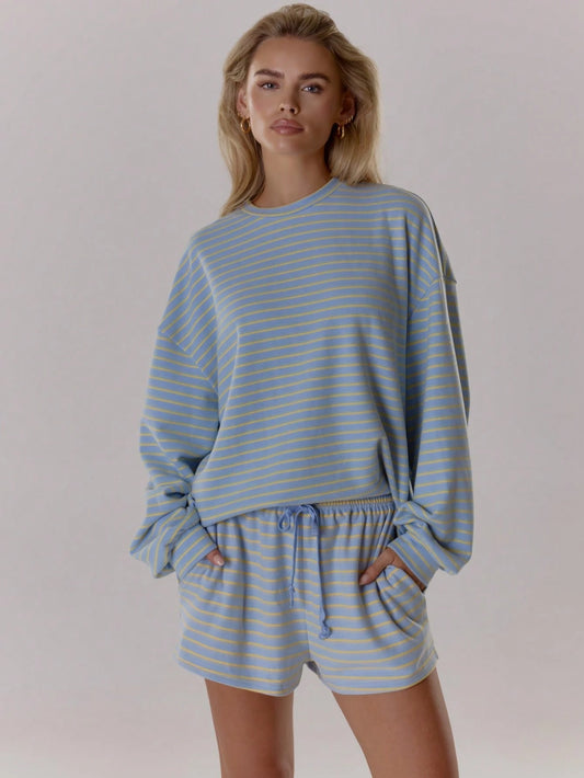 MUSERA Striped Long Sleeve Oversized Soft Boxy Fit Top Only Fall Autumn Cosy Cute Casual Coffee Club Elegant Spring Summer