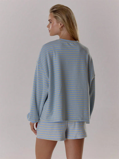 MUSERA Striped Long Sleeve Oversized Soft Boxy Fit Top Only Fall Autumn Cosy Cute Casual Coffee Club Elegant Spring Summer