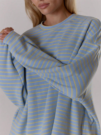 MUSERA Striped Long Sleeve Oversized Soft Boxy Fit Top Only Fall Autumn Cosy Cute Casual Coffee Club Elegant Spring Summer