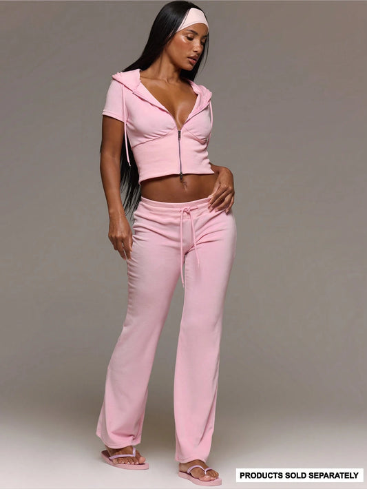 MUSERA Velour Elasticated Low Drawstring Waist Straight Leg Trouser Coord Bottoms Only Cute Everyday Daily Lounge Airport Holidays Vacation Summer Altitude