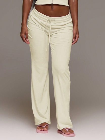 MUSERA Velour Elasticated Low Drawstring Waist Straight Leg Trouser Coord Bottoms Only Cute Everyday Daily Lounge Airport Holidays Vacation Summer Altitude
