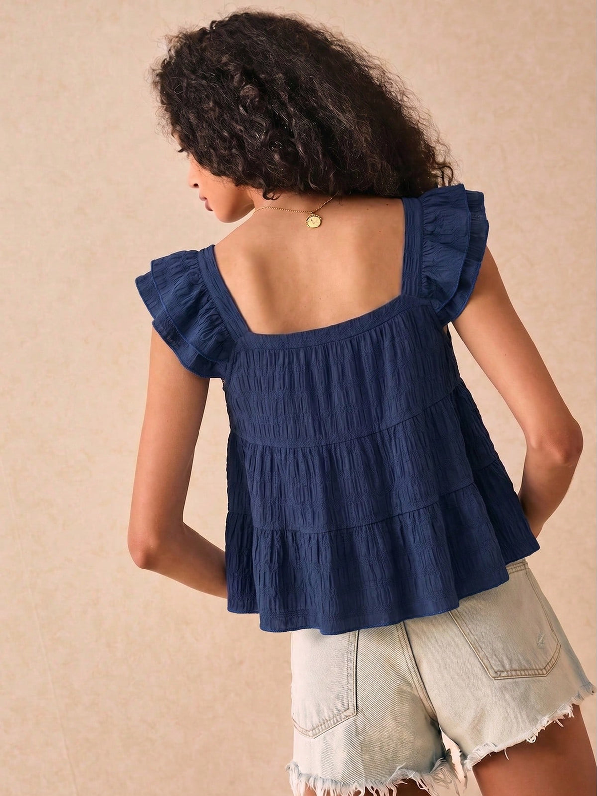 Muvela Women's Casual Multi-Layered Ruffle Loose Fit Blouse With Flutter Sleeves, Suitable For Vacation Outfits,Summer Top Elegant