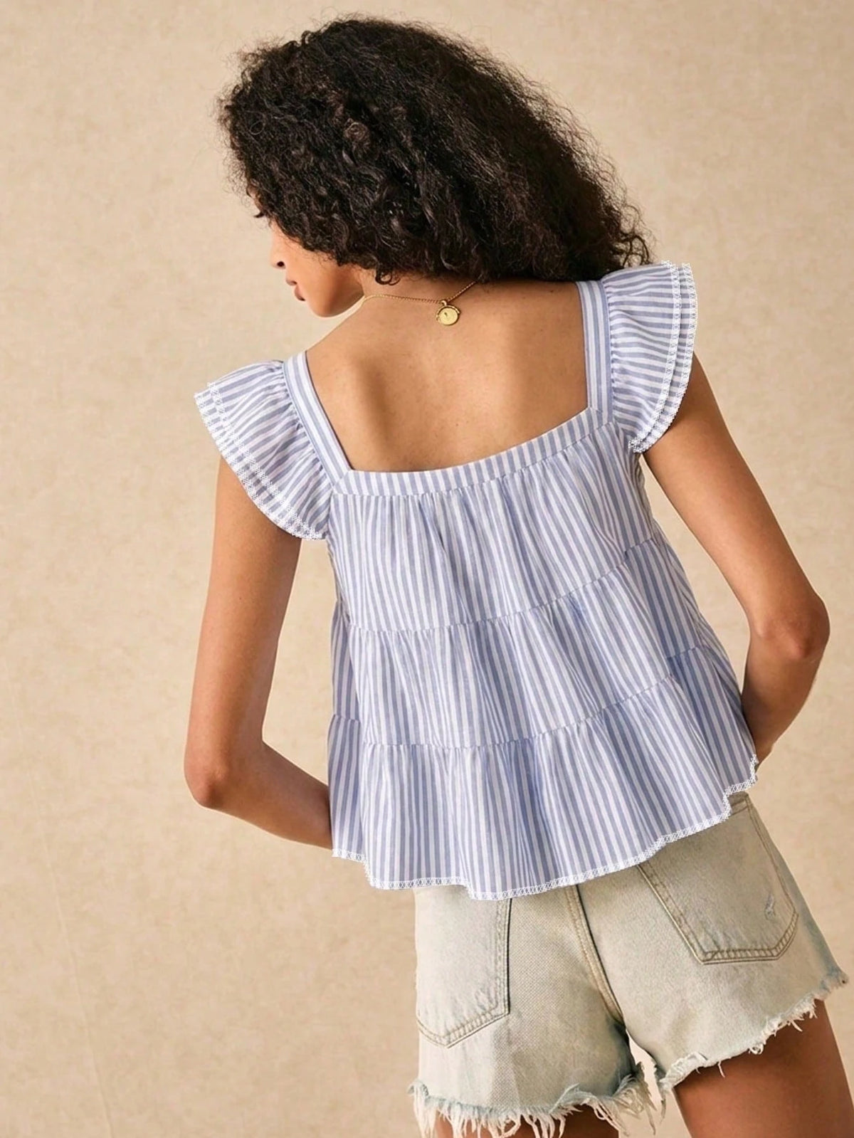 Muvela Women's Casual Multi-Layered Ruffle Loose Fit Blouse With Flutter Sleeves, Suitable For Vacation Outfits,Summer Top Elegant