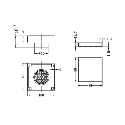 Nero 100mm Square Tile Insert Floor Waste 50mm Outlet Gunmetal NRFW006GM Shower Grate Nero