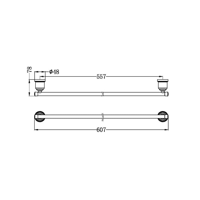 Nero York Single Towel Rail Aged Brass 600MM 6924-AB Accessories Nero