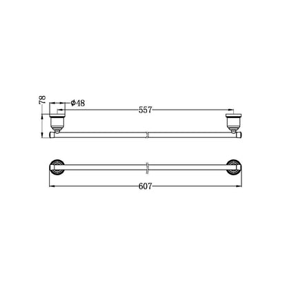 Nero York Single Towel Rail Aged Brass 600MM 6924-AB Accessories Nero