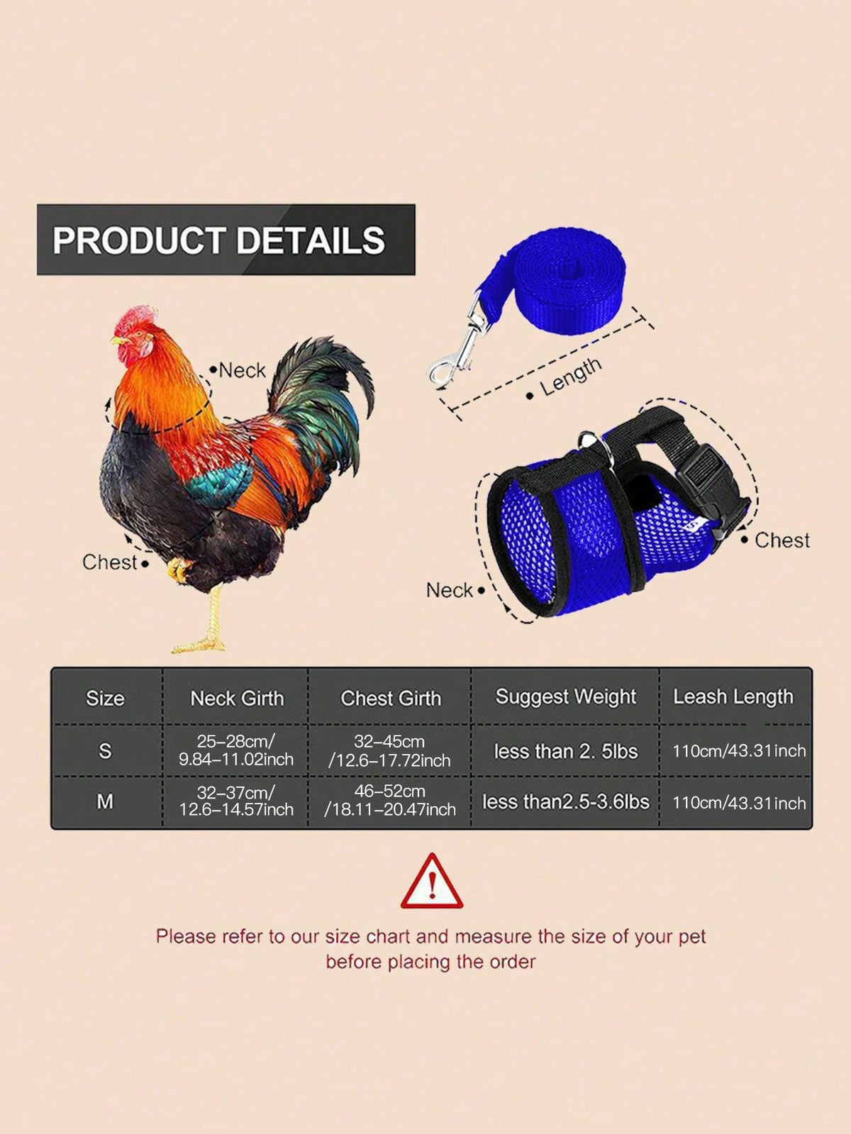 New Design Poultry Harness With Leash For Goose Chicken And Duck, Comfortable, Breathable And Adjustable. 1pc Harness+1pc Leash