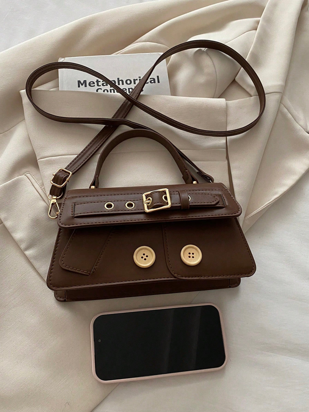 New Fashion Metal Decor Handbag Shoulder Bag, Suitable For Parties, Gatherings, Outings, Vacations, Shopping And Daily Use, Can Store Coins, Phones, Also Can Be Used As Work Bag For White-Collar, Coll