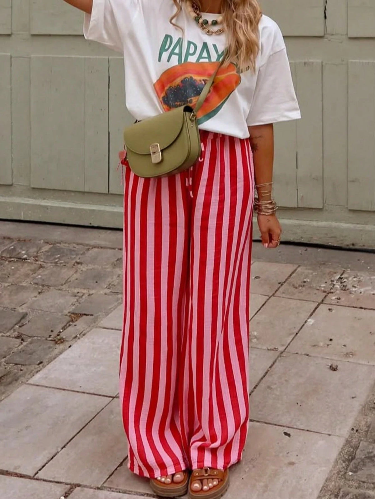 New Fashionable Elegant Tie-Up Striped Loose Casual Pants, Suitable For Holidays, Daily Wear, Birthday Parties, Dates Spring, Aesthetic