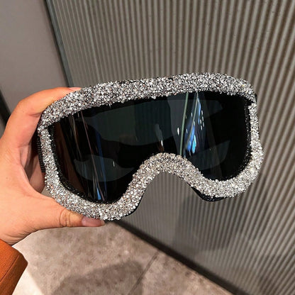 New Luxury Diamond Goggles For Mountain Climbing, Sand And Dust Prevention, Cycling Glasses With Large Frames, Sponge Silicone Ski Goggles