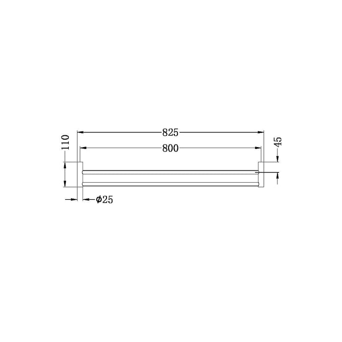 New MECCA Double Towel Rail 800MM Brushed Nickel 2330D-BN Accessories Nero