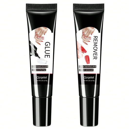 New Quick Dry Upgraded Version 10g Semi-Solid Nail Glue With 10g Remover, Press On Nail Tips, No UV Lamp Required, Long Lasting False Acrylic Nail Kit Glue Gel