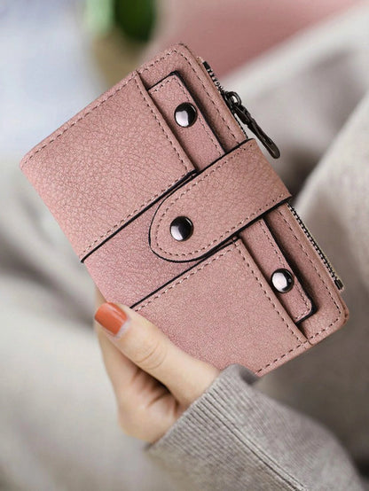 New Retro Frosted Mini Women's Student Wallet With Three-Fold And Stud Buckle Card Holder Gift Bag Present Hot Pink School Supplies Teacher Gifts Back To School For Women Wallet Purse Wallet Small Wal
