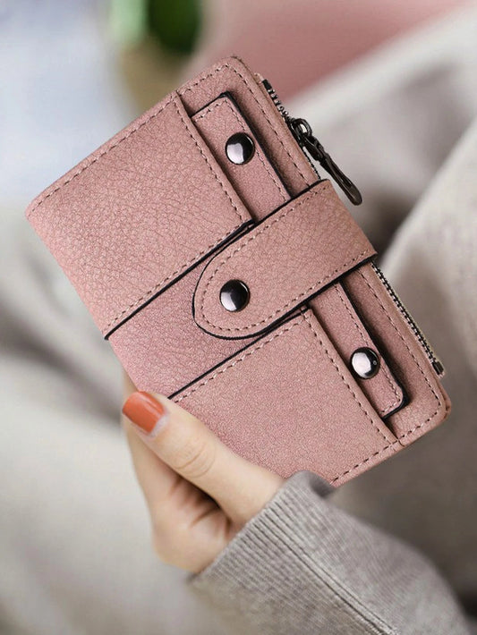 New Retro Frosted Mini Women's Student Wallet With Three-Fold And Stud Buckle Card Holder Gift Bag Present Hot Pink School Supplies Teacher Gifts Back To School For Women Wallet Purse Wallet Small Wal