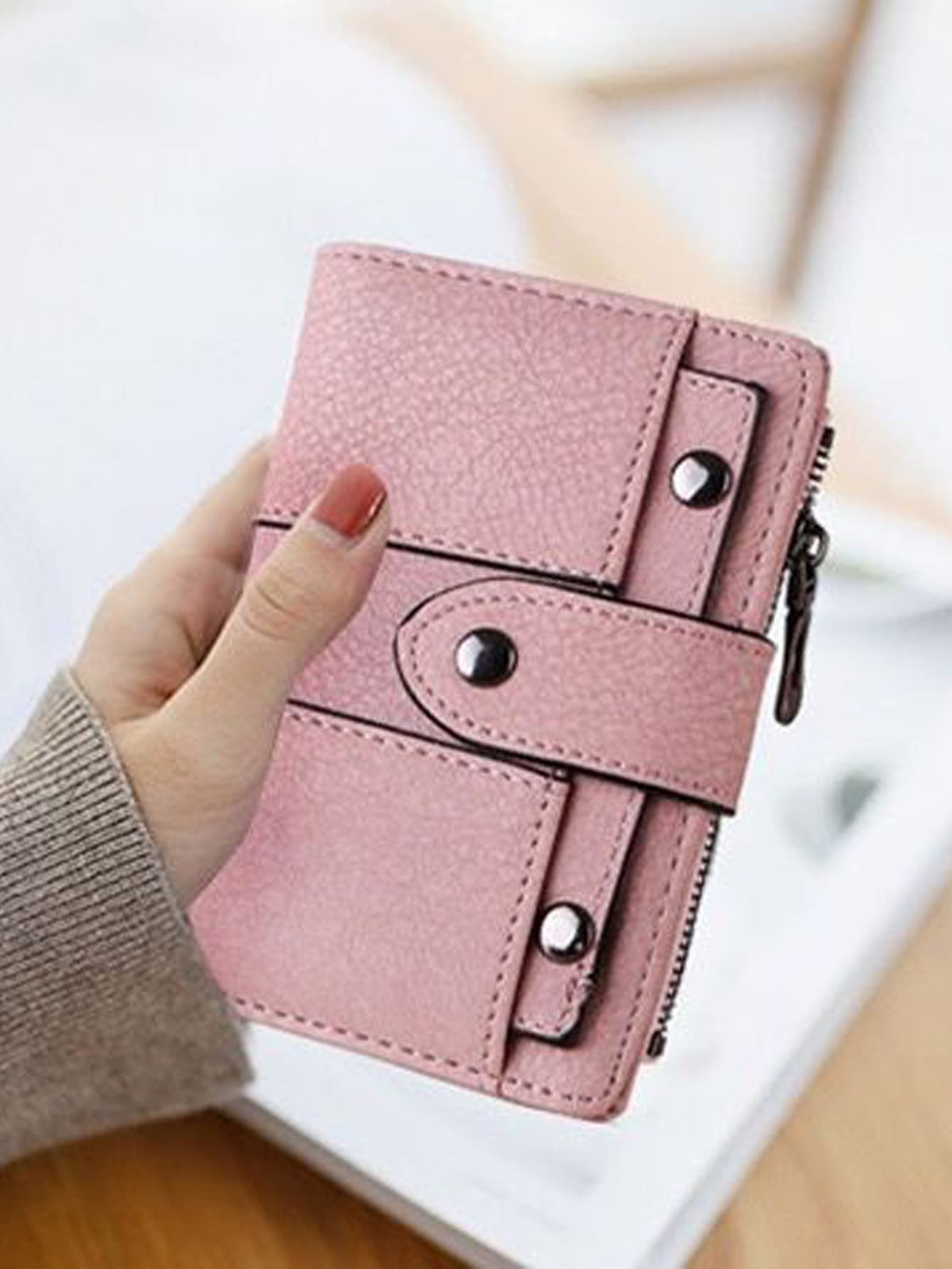 New Retro Frosted Mini Women's Student Wallet With Three-Fold And Stud Buckle Card Holder Gift Bag Present Hot Pink School Supplies Teacher Gifts Back To School For Women Wallet Purse Wallet Small Wal