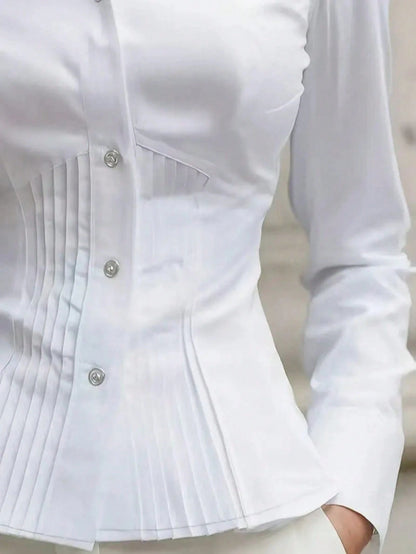 New Spring/Autumn Women's Elegant Blouse, Fashionable Yellow Long Sleeve Button-Up Shirt With Ruffle Design, High-End Sophisticated Style, Professional Minimalist Look, Suitable For Casual Dates