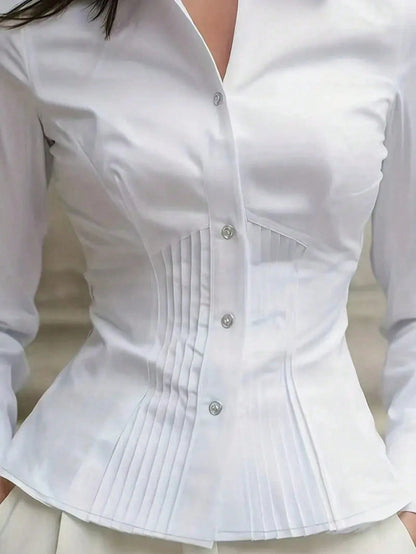 New Spring/Autumn Women's Elegant Blouse, Fashionable Yellow Long Sleeve Button-Up Shirt With Ruffle Design, High-End Sophisticated Style, Professional Minimalist Look, Suitable For Casual Dates