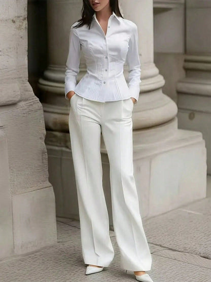 New Spring/Autumn Women's Elegant Blouse, Fashionable Yellow Long Sleeve Button-Up Shirt With Ruffle Design, High-End Sophisticated Style, Professional Minimalist Look, Suitable For Casual Dates