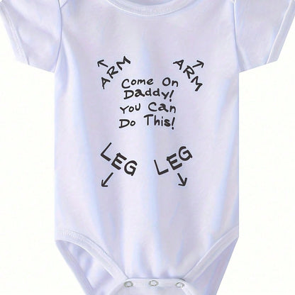 New Style, Dad, Come On! You Can Do It. Short-Sleeved Jumpsuit, Letter-Printed Baby Dress, Suitable For Outdoor Use