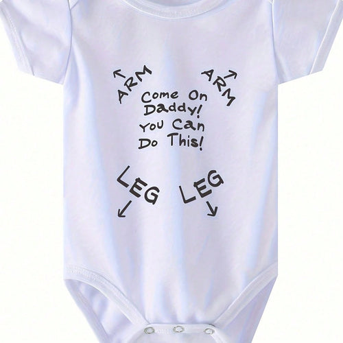 New Style, Dad, Come On! You Can Do It. Short-Sleeved Jumpsuit, Letter-Printed Baby Dress, Suitable For Outdoor Use