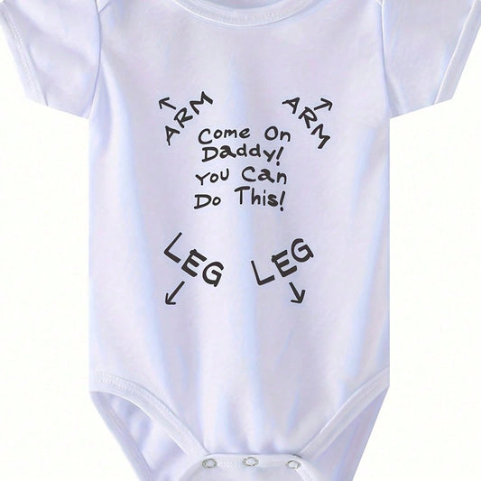 New Style, Dad, Come On! You Can Do It. Short-Sleeved Jumpsuit, Letter-Printed Baby Dress, Suitable For Outdoor Use