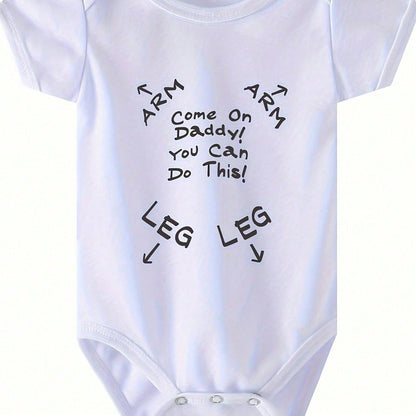 New Style, Dad, Come On! You Can Do It. Short-Sleeved Jumpsuit, Letter-Printed Baby Dress, Suitable For Outdoor Use